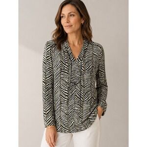 J.McLaughlin Catalina Cloth Blouse Womens M Olive Black Abstract Stripe V-Neck